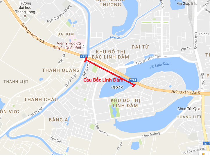 
Hiện tại, đường vành đai 3 đang bị đứt quãng tại khu vực giao với Hồ Linh Đàm.
