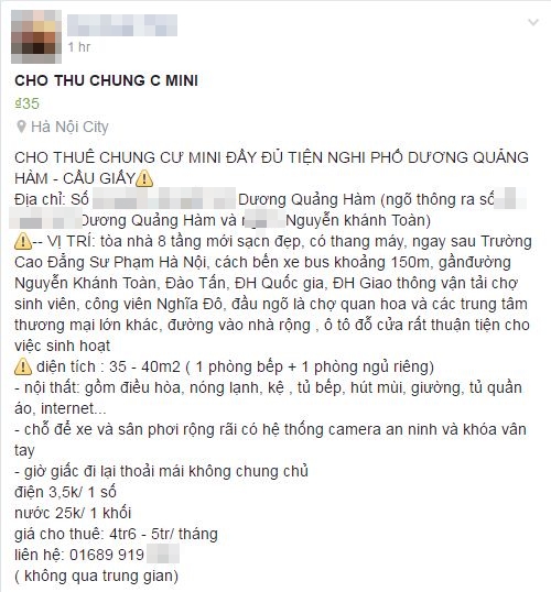 
Những lời quảng cáo cho thuê chung cư mini rất hấp dẫn với các bạn sinh viên do gần các trường ĐH lớn.
