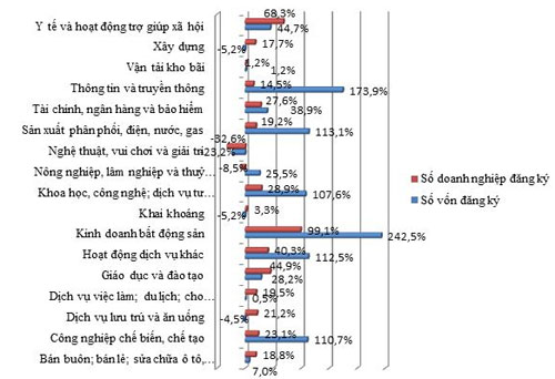 Tình hình doanh nghiệp đăng ký thành lập mới theo lĩnh vực hoạt động - Nguồn: Cục Quản lý đăng ký kinh doanh.