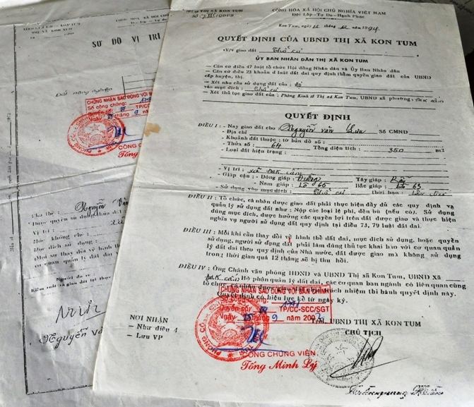 Quyết định giao đất của UBND thị xã Kon Tum chỉ có trên giấy.