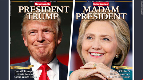 Tạp chí Newsweek đã làm trước hai ấn phẩm đặc biệt dành cho hai ứng viên nếu như họ dành chiến thắng nhưng quyết định in trước ấn phẩm của Clinton.