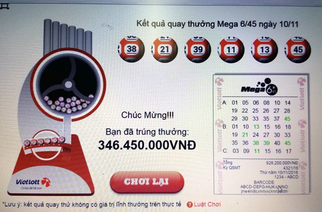 Khi chơi thử bao 18 và chọn nhiều bộ số lên đến 928,2 triệu đồng khách được trúng thưởng trên 346,4 triệu đồng. Ảnh: Chụp màn hình Vietlott.