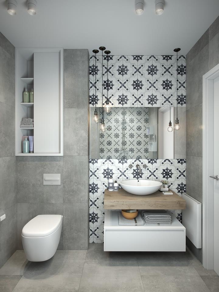 Không gian trong nhà vệ sinh cũng được tận dụng tối đa diện tích bởi tủ âm tường.
