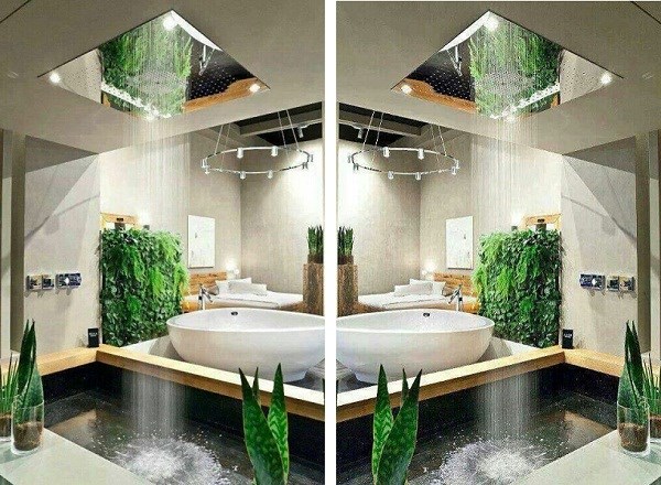 Hồ nước và cây xanh nơi phòng tắm sẽ mang đến cho con người cảm giác vô cùng mát mẻ và gần gũi với thiên nhiên.