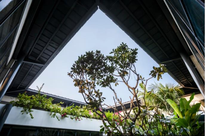 Ánh sáng và khí trời dễ dàng len lõi vào bên trong qua khu vực tiểu cảnh, hồ nước được thiết kế với chức năng như “giếng trời” này.