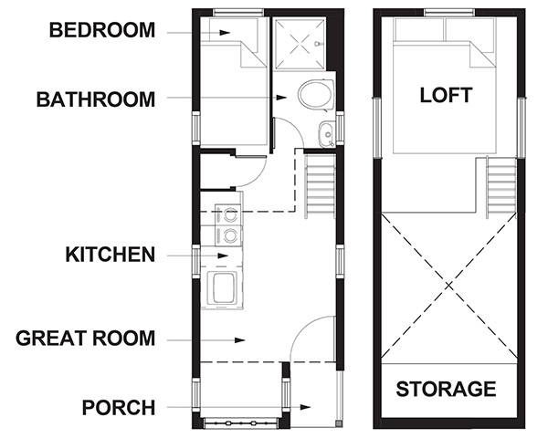 Sơ đồ bố trí căn nhà 15,7m2.