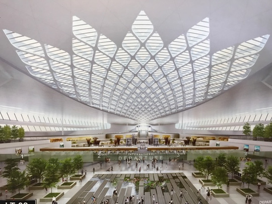 
Phương án kiến trúc bên trong nhà ga sân bay quốc tế Long Thành được trưng bày tại triển lãm - Ảnh: T.Bình

