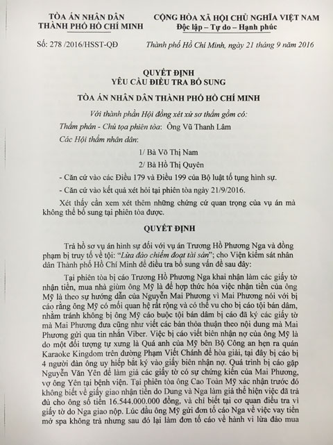 
Quyết định trả hồ sơ vụ án để điều tra làm rõ một số tình tiết quan trọng
