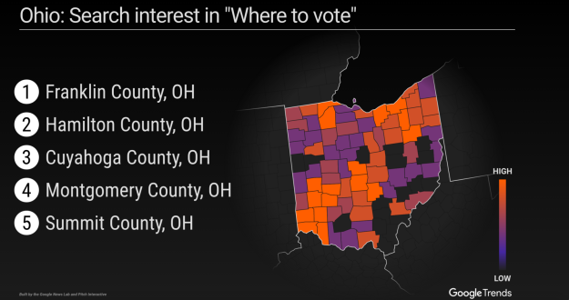 
Lượt tìm địa điểm bỏ phiếu tăng vọt ở bang tranh chấp Ohio.
