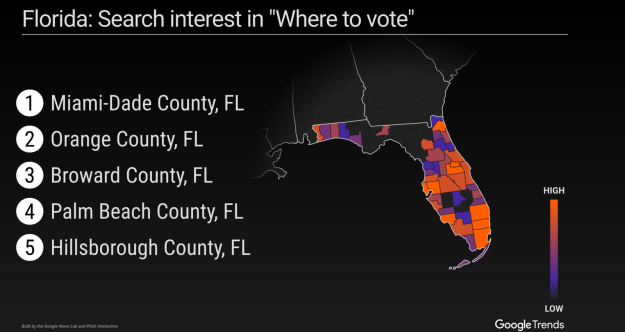 
Lượt tìm địa điểm bỏ phiếu tăng vọt ở bang tranh chấp Florida.
