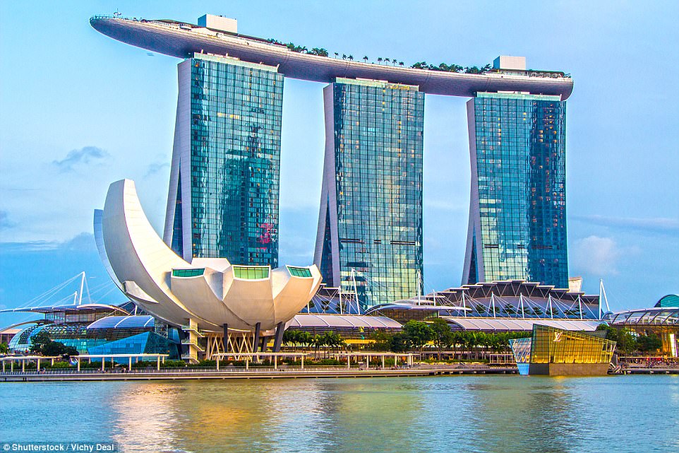 Marina Bay Sands là một khu phức hợp kinh doanh, nghỉ dưỡng và casino nổi tiếng ở Sigapore. Nhìn từ xa, tòa nhà có hình dánh một chiếc tàu lớn ở độ cao gần 200 m.
