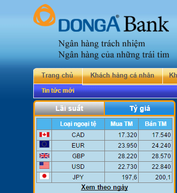 
Bảng giá niêm yết ngoại tệ vào đầu giờ chiều ngày 15/2 tại DongABank.
