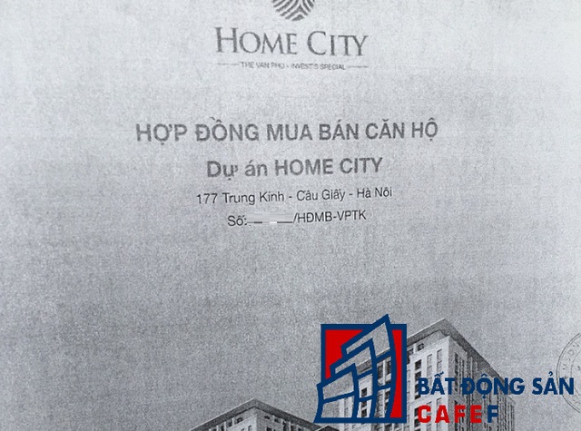 
Hợp đồng mua bán ghi rõ địa chỉ dự án Home City tại số 177 Trung Kính.
