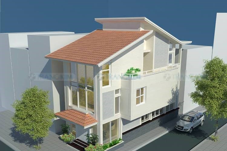 nhà ống nổi bật với phần mái lệch độc đáo. Ảnh: Kientructrangkim.