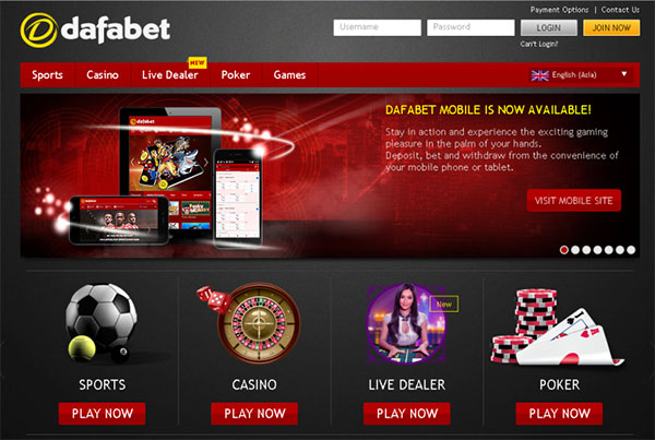 Giao diện của web Dafabet.