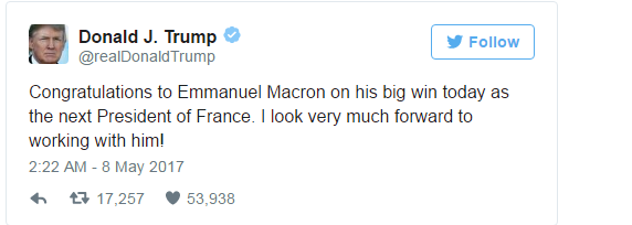 Donald Trump mong chờ được làm việc với Macron