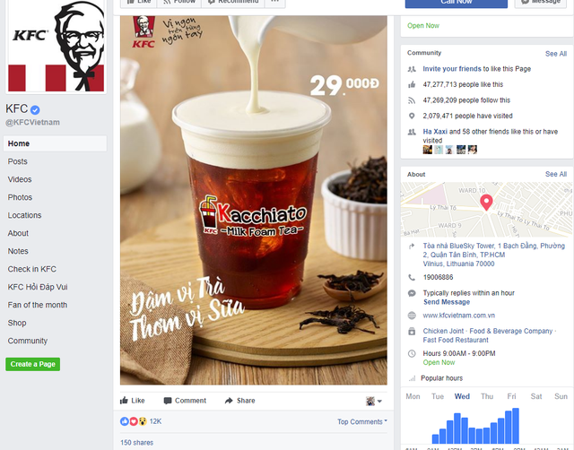 
Hình ảnh loại trà sữa mới trên fanpage KFC
