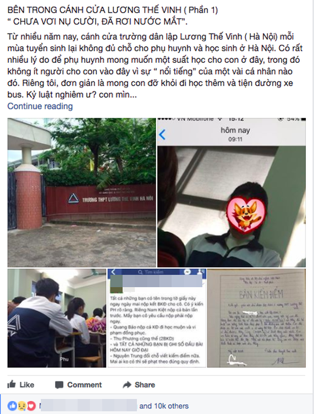 
Đoạn chia sẻ của phụ huynh một em học sinh trường Lương Thế Vinh khiến nhiều người xôn xao (Ảnh chụp màn hình)
