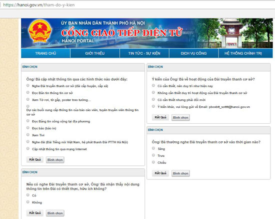 Chuyên mục “Lấy ý kiến về hệ thống thông tin cơ sở trên địa bàn thành phố Hà Nội” trên Cổng giao tiếp điện tử Hà Nội.