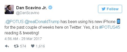 
Dòng tweet cho biết ông Trump đã dùng iPhone
