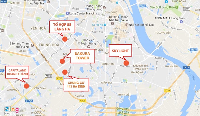 Một số chung cư tại Hà Nội vừa bị Đoàn Thanh tra liên ngành chỉ ra sai phạm. Đồ họa: Hiếu Công.