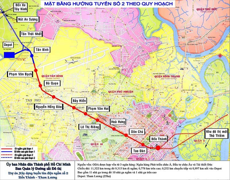 Sơ đồ mặt bằng tuyến metro số 2 theo quy hoạch. Ảnh: LĐ