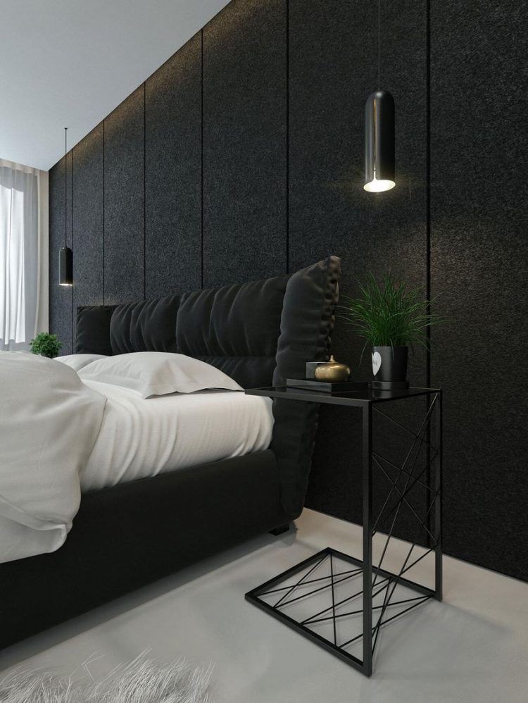 Màu trắng của giường ngủ, sàn, tường nhà kết hợp với màu đen mang đên một phòng ngủ yên ả, nhẹ nhàng. 