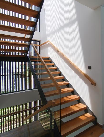  Cầu thang được thiết đơn giản với gỗ và thép. 