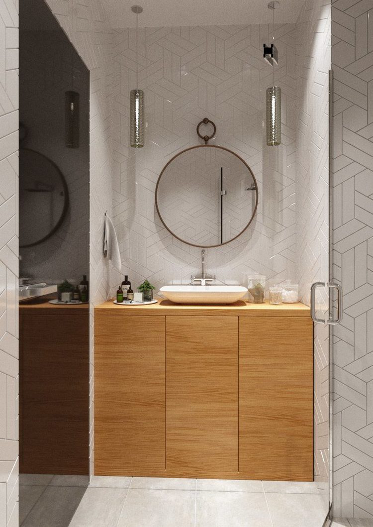 Tuy không lớn nhưng nó được thiết kế khá đẹp và tiện lợi với hệ thống tủ để đồ dưới chậu rửa.