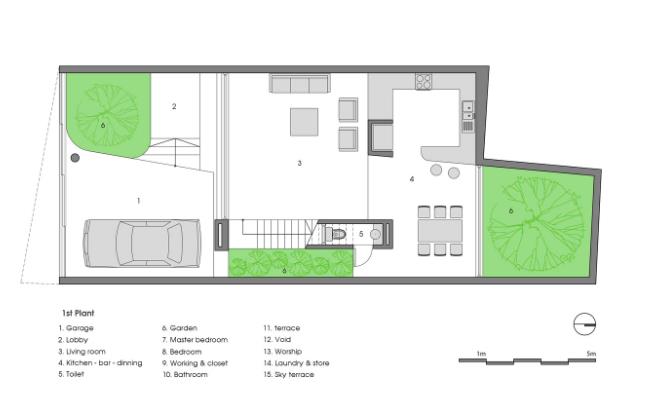 Sơ đồ bố trí không gian tầng 1.