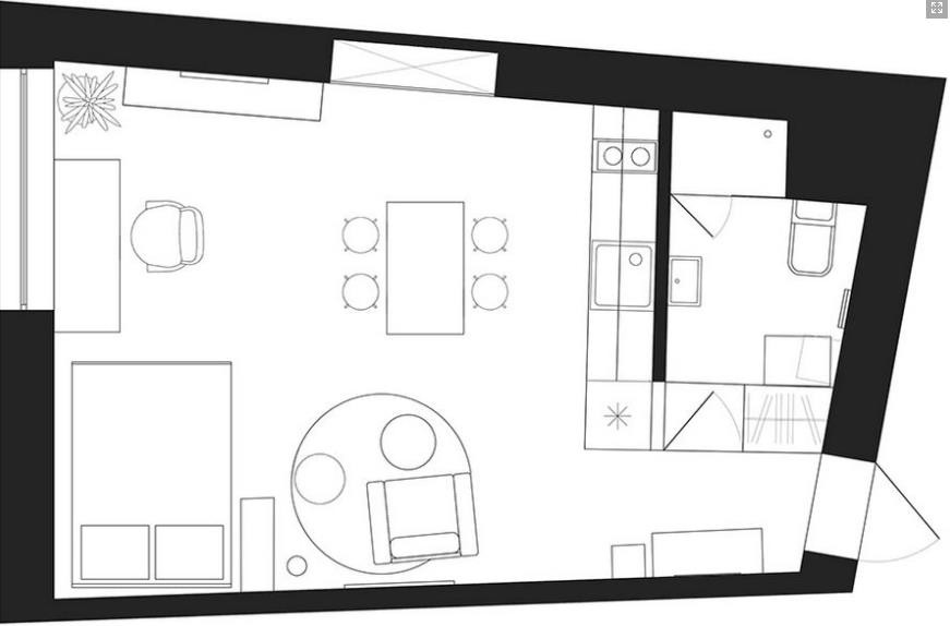 Sơ đồ bố trí đầy đủ khu vực chức năng trong nhà.