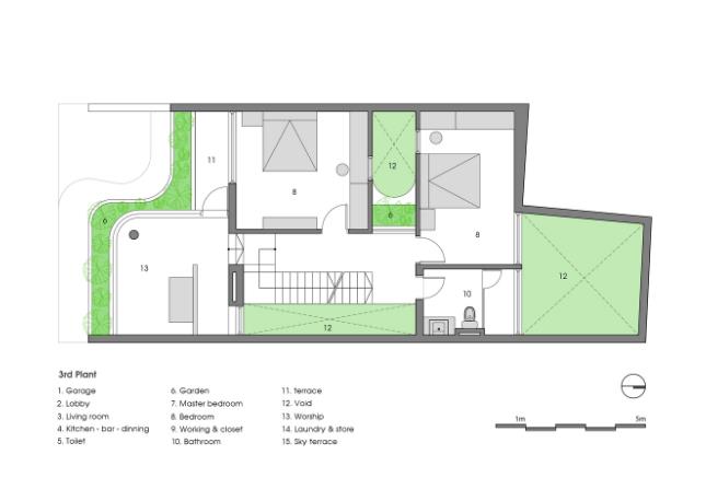 Sơ đồ bố trí không gian tầng 3.