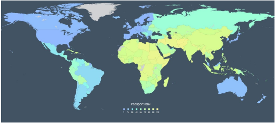 
Thụy Điển nằm vào nhóm có hộ chiếu mạnh trên thế giới (màu ngả xanh)
