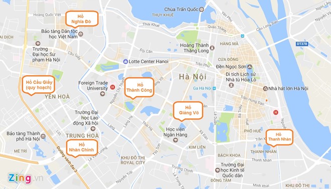 Một số hồ lớn tại Hà Nội. Đồ họa: Hiếu Công.