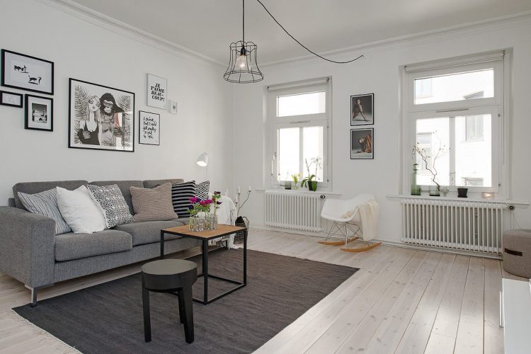 Không gian phòng khách rộng, thoáng sáng với hai ô cửa sổ lớn.