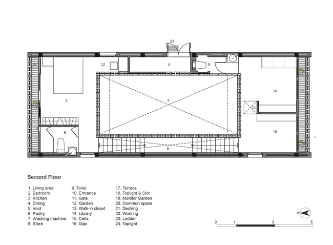 Sơ đồ bố trí tầng lửng ngôi nhà.
