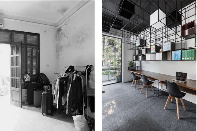 Nhóm kiến trúc sư trẻ đã thuê căn hộ này từ tháng 10/2016. Lúc mới thuê căn hộ này là một không gian cũ kỹ, nhiều bụi bặm.