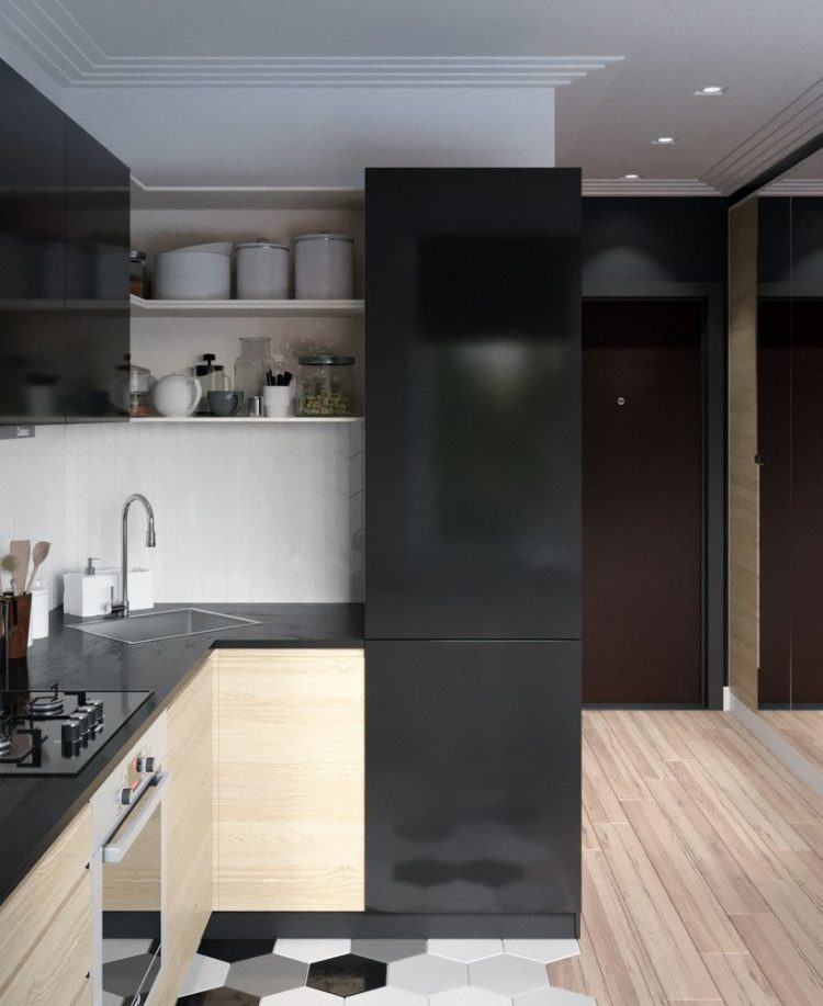 Bước vào bên trong căn hộ không gian đầu tiên là khu vực bếp ăn.