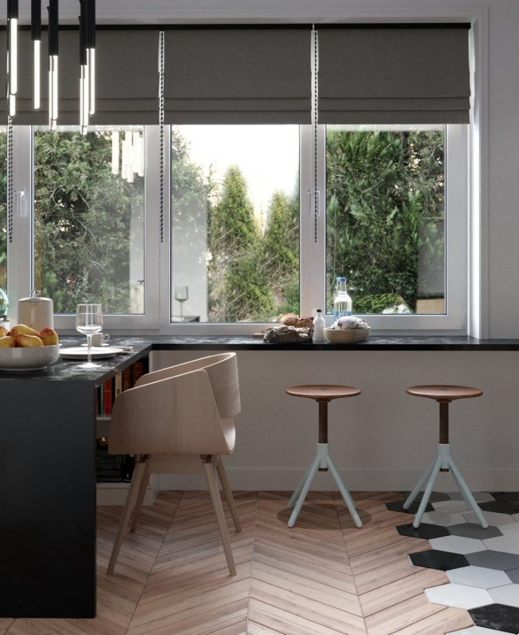 Tuy diện tích sử dụng không rộng rãi nhưng bếp nấu luôn là một phần không thể thiếu nên nơi đây được dành một vị trí thoáng sáng, tuyệt đẹp cạnh cửa sổ.