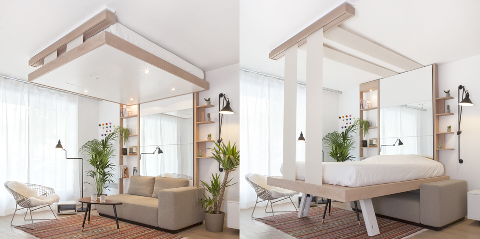 Chiếc giường nhỏ còn được trang bị chân gấp gọn vô cùng thông minh.