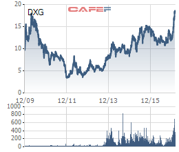 
Diễn biến giá cổ phiếu DXG từ khi lên sàn.

