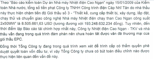 
Thuyết minh báo cáo tài chính của công ty về khoản dự án Nhiệt Điện Cao Ngạn.
