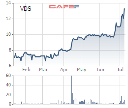 Diễn biến giá cổ phiếu VDS trong 6 tháng giao dịch cuối cùng trên HNX.