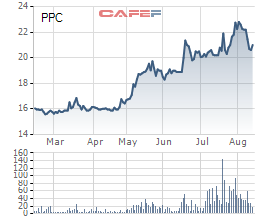 Diễn biến giá cổ phiếu PPC trong 6 tháng gần đây.
