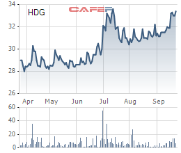Diễn biến giá cổ phiếu HDG trong 6 tháng gần đây.