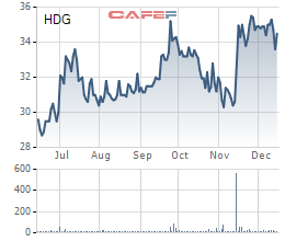 Diễn biến giá cổ phiếu HDG trong 6 tháng gần đây.