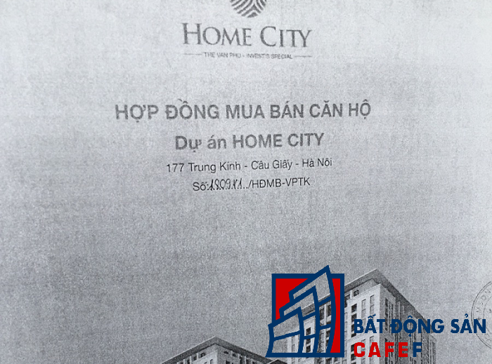 Hợp đồng mua bán ghi rõ địa chỉ dự án Home City tại số 177 Trung Kính.