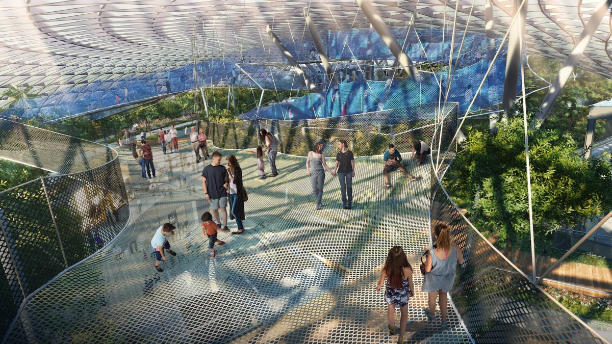 Công viên Mái vòm cò có một hệ thống lưới treo nằm ở độ cao từ 8,5 m tới 30 m so với mặt đất, cho phép khách tham quan đi lại thưởng ngoạn.