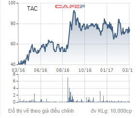 Diễn biến giá cổ phiếu TAC trong 1 năm qua.