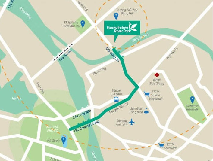 Chung cư Eurowindow River Park nằm gần cầu Đông Trù.